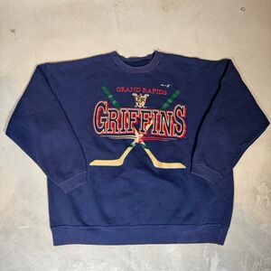 Vintage 1997 Grand Rapids Griffins Dodger Sweatshirt Mens XXL Navy Blue USA Made
